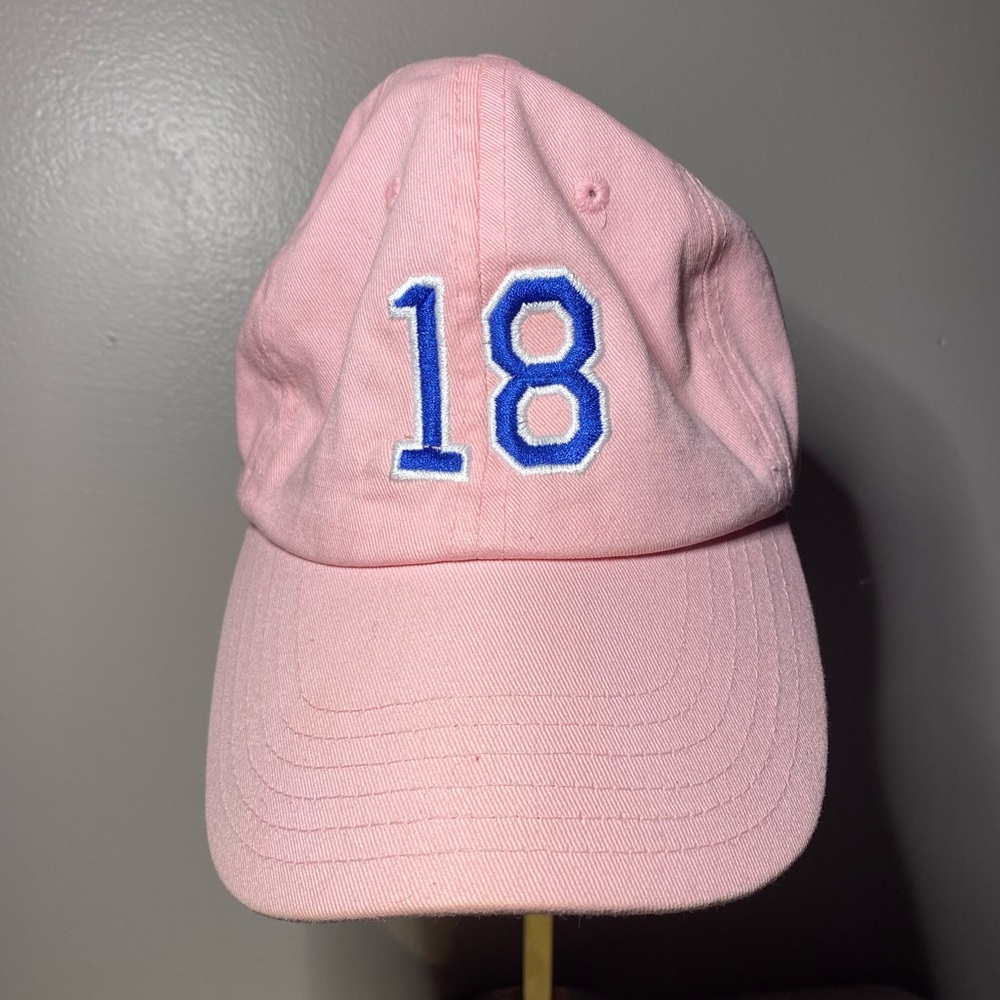 Baby Pink Baseball Cap with Blue Number 18 Tomorrow Brand OSFM EUC
